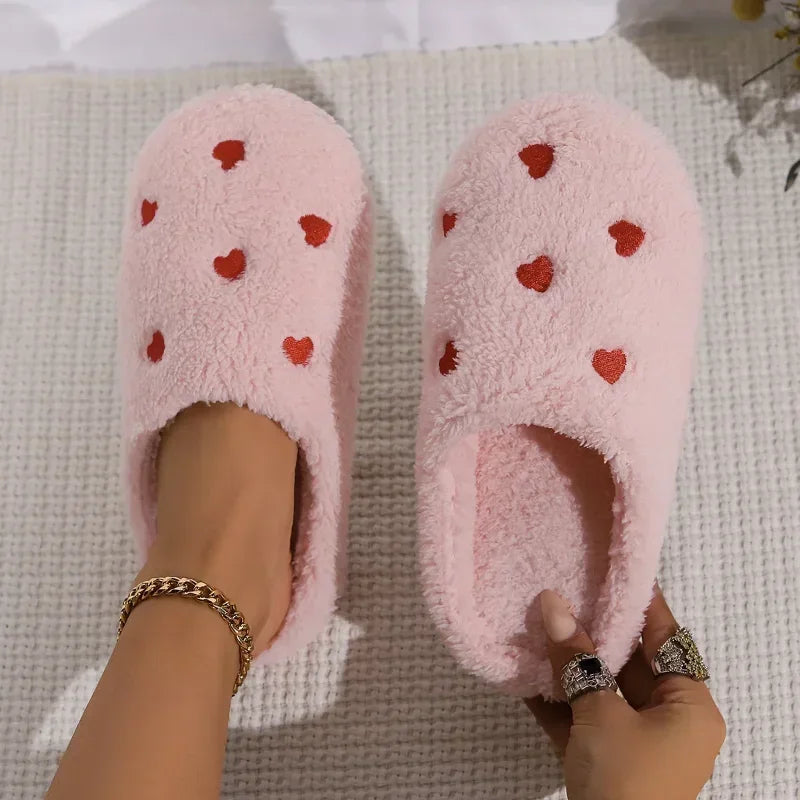 Lovely Heart-Shaped Flannel Lined Women's Indoor Slippers