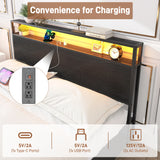 Queen LED Platform Bed Frame With Storage Drawers and USB Charging