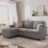 Convertible Firm Linen Fabric Sectional Sofa Light Grey - Omega Lifestyles
