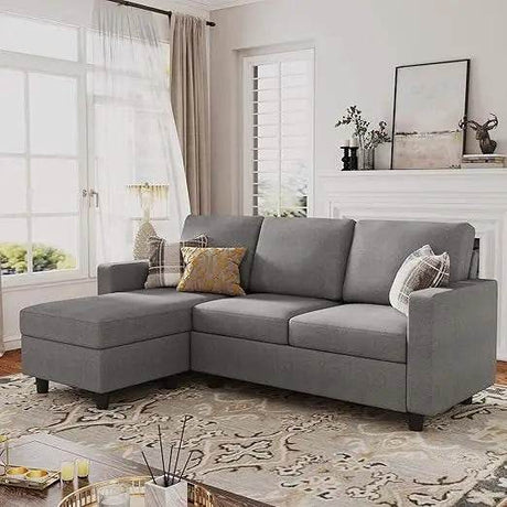 Convertible Firm Linen Fabric Sectional Sofa Light Grey - Omega Lifestyles