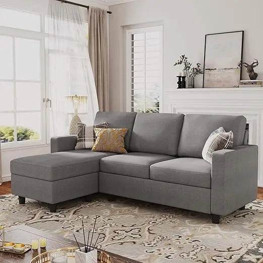 Convertible Firm Linen Fabric Sectional Sofa Light Grey - Omega Lifestyles