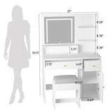 Modern Wooden Vanity Desk With Mirror Lights Charging Station