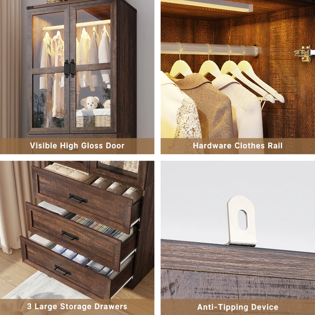 75-Inch Farmhouse LED 2-Door Armoire Wardrobe Closet