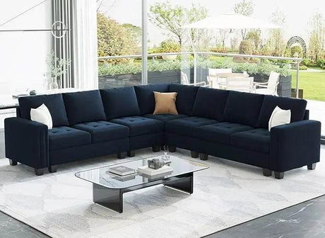 Modern Velvet L-Shaped Sectional Sofa With Chaise - Omega Lifestyles