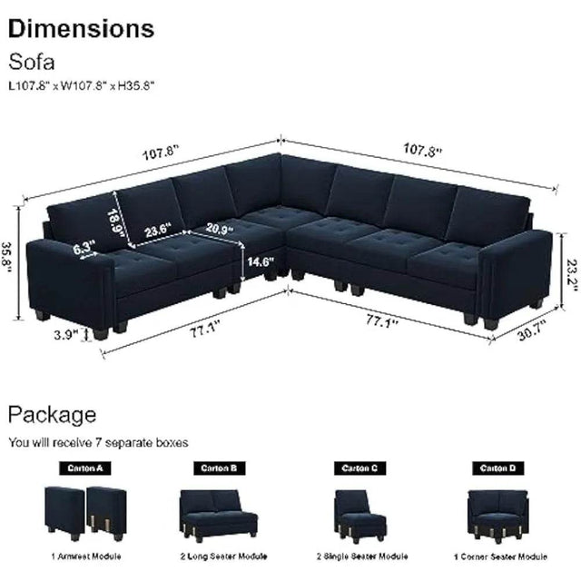 Modern Velvet L-Shaped Sectional Sofa With Chaise - Omega Lifestyles