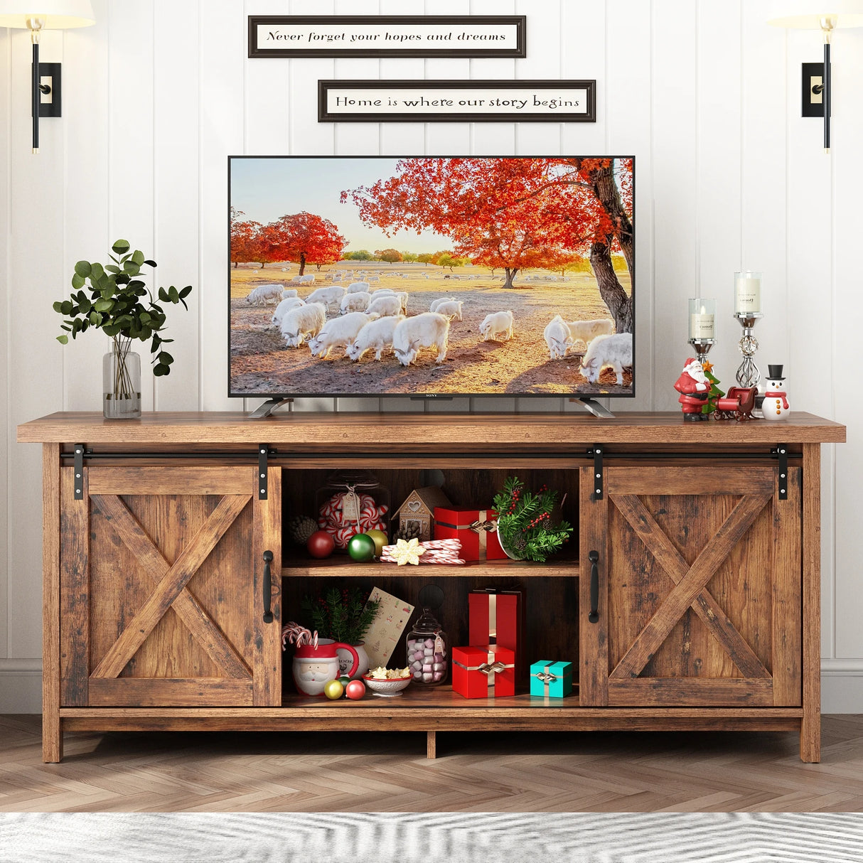 Farmhouse Sliding Barn Door Rustic TV Stand