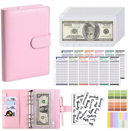 PU Leather A6 Budget Binder Notebook With Cash Envelopes Organizer - Omega Lifestyles