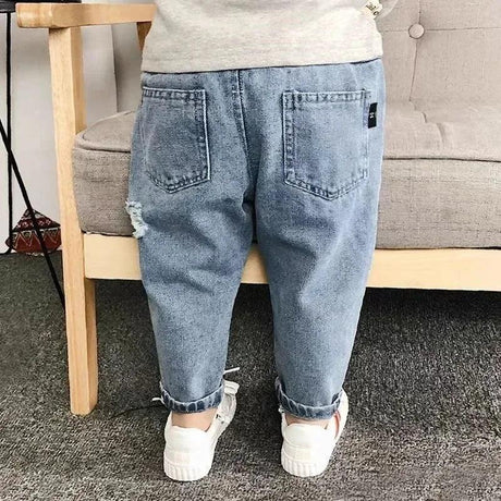 Kids Casual Elastic Waist Denim Ripped Jeans - Omega Lifestyles