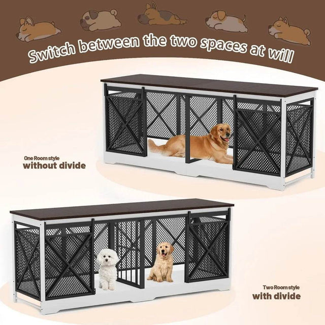 Double Dog Crate Furniture Heavy Duty Chew-Resistant Indoor - Omega Lifestyles
