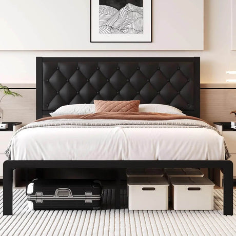 PU Leather Upholstered Bed Frame with Headboard - Omega Lifestyles
