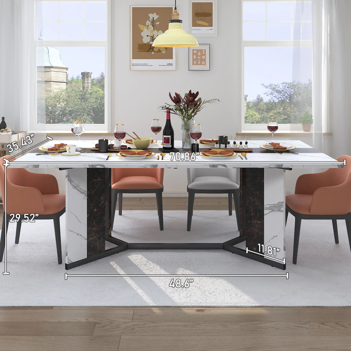Large Rectangular Wood Top Modern Dining Table With Metal Legs