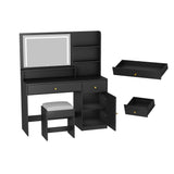 Modern Wooden Vanity Desk With Mirror Lights Charging Station