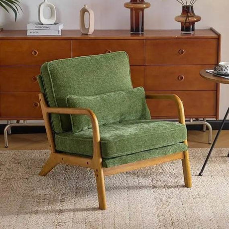 Mid-Century Modern Chenille Armchair with Lumbar Pillow - Omega Lifestyles