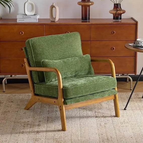 Mid-Century Modern Chenille Armchair with Lumbar Pillow - Omega Lifestyles
