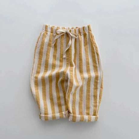 Vintage Cotton Striped Boys Elastic Waist Casual Pants - Omega Lifestyles