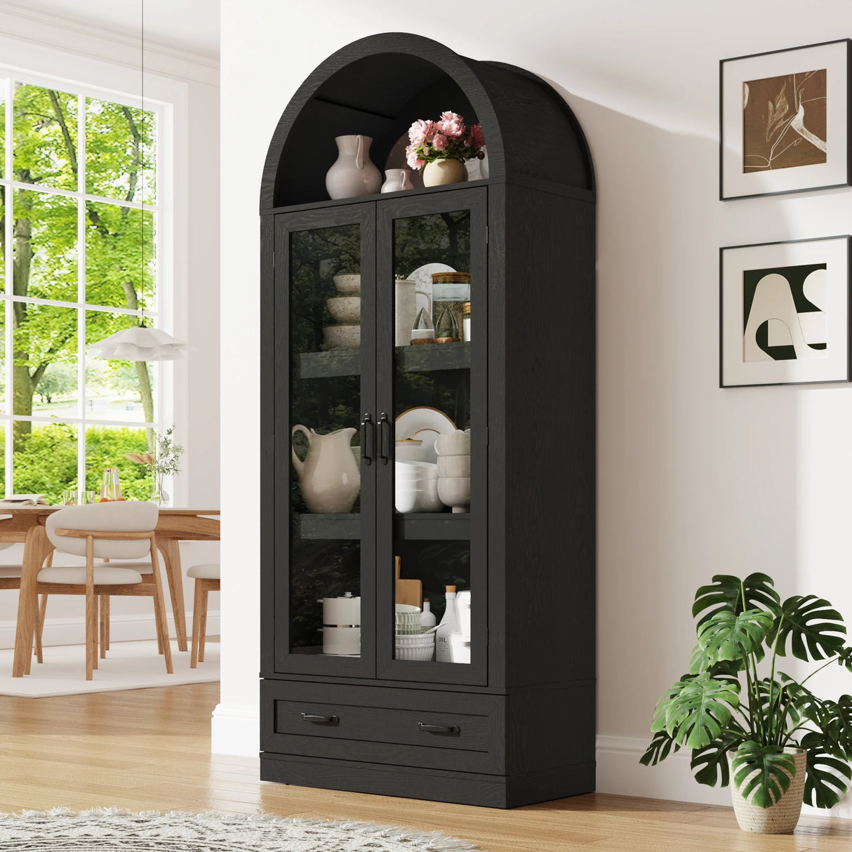 75-Inch Arched Farmhouse Wood Kitchen Pantry Cabinet