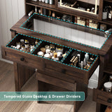 Farmhouse Makeup Vanity Desk With Mirror Lights Stool