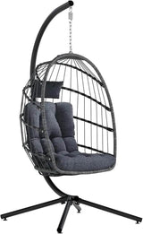 Ergonomic Wicker Hanging Egg Chair with Cushion - Omega Lifestyles