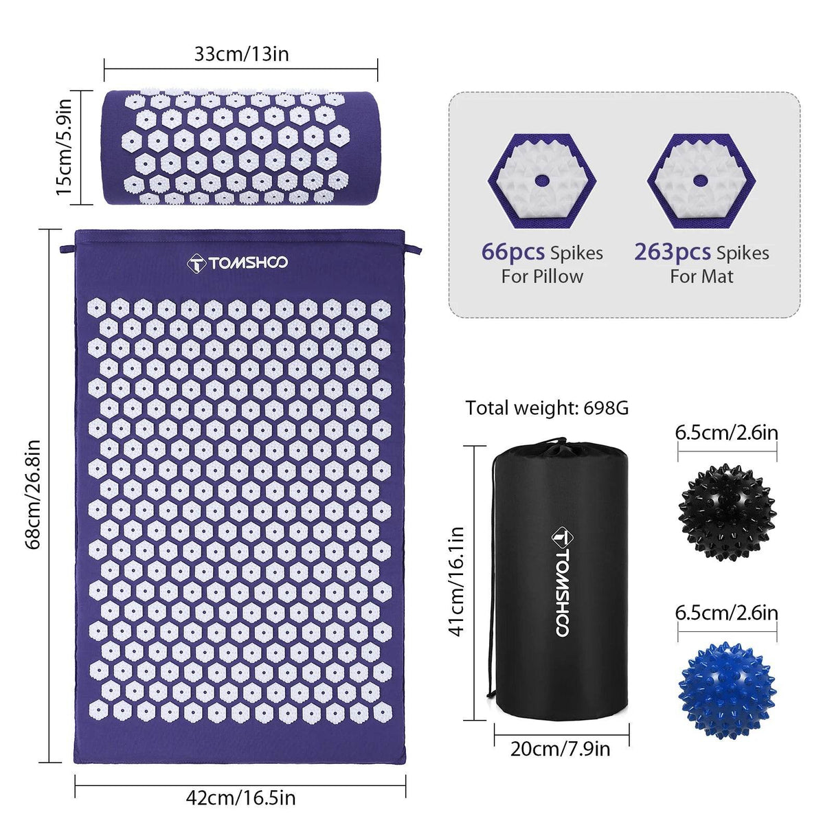 Acupressure Mat and Pillow Massage Set With Bag