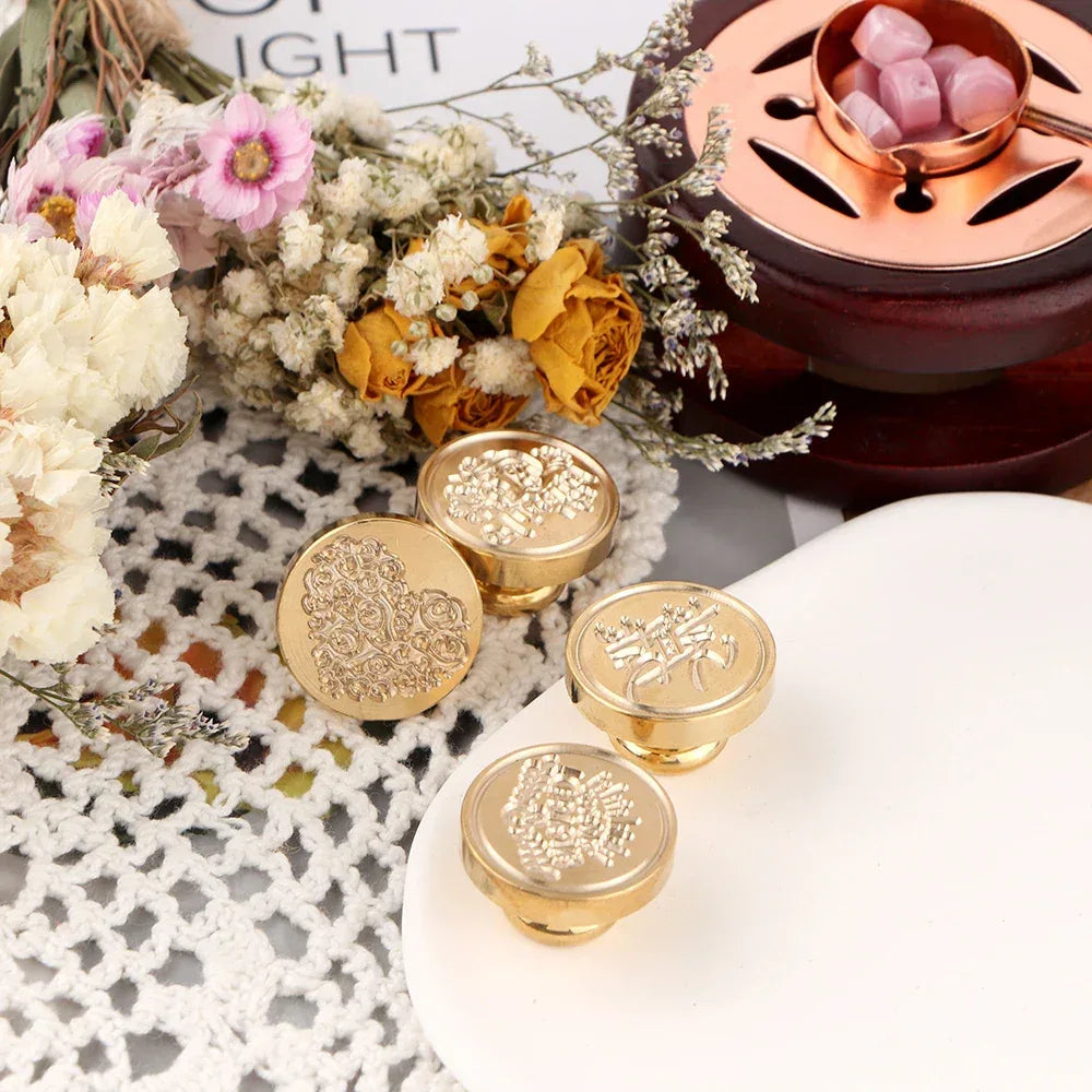 Wedding Heart Pattern Removable Brass Wax Seal Stamp - Omega Lifestyles