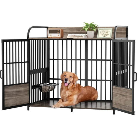 Heavy Duty Indoor XL Dog Crate With Adjustable Bowls - Omega Lifestyles