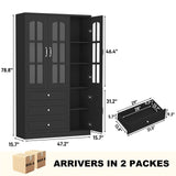 Modern 78-Inch White Glass Door Living Room Cabinet