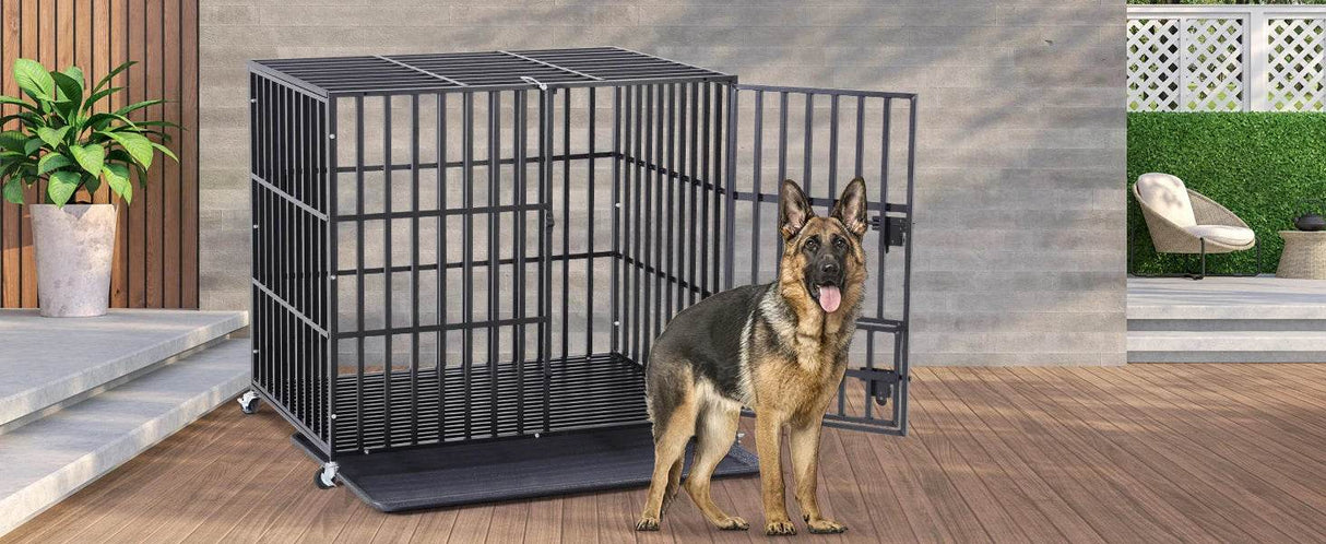 Heavy Duty Chew-Resistant Iron Dog Crate With Wheels - Omega Lifestyles