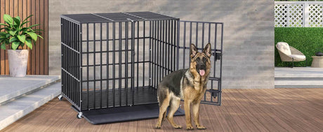 Heavy Duty Chew-Resistant Iron Dog Crate With Wheels - Omega Lifestyles