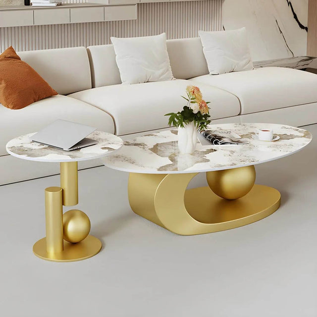 Modern Stone Coffee Table with Metal Base - Omega Lifestyles