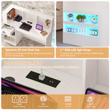 Modern LED Reception Desk With Storage Cabinets and Power Outlets