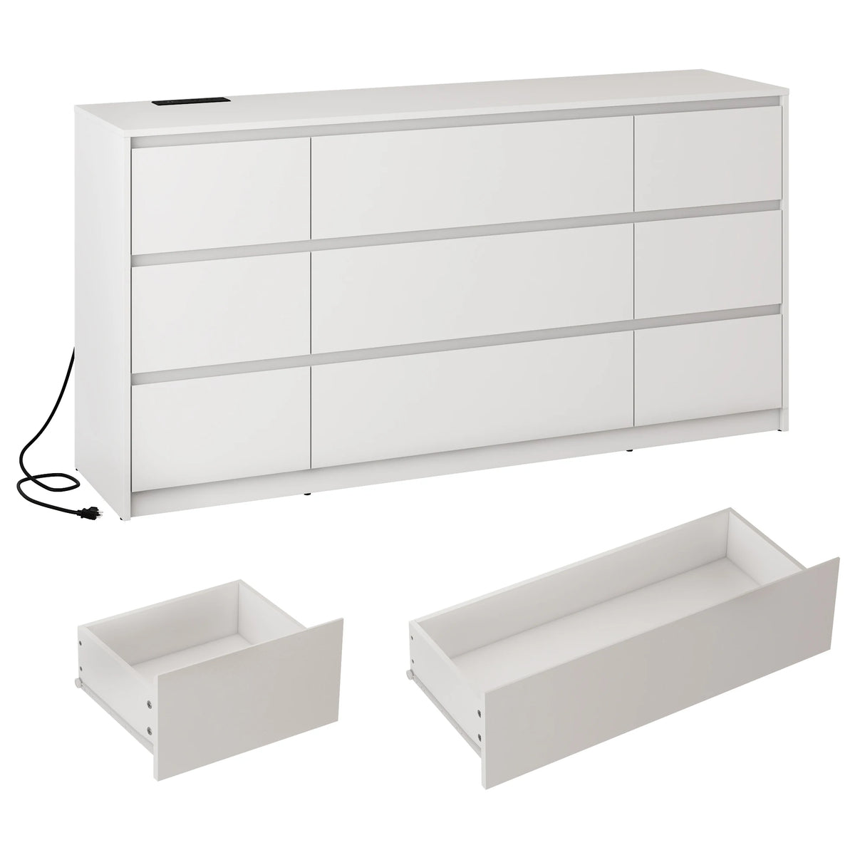 Modern 9 Drawer Engineered Wood Dresser With Charging Station