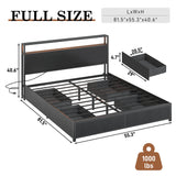 Queen LED Platform Bed Frame With Storage Drawers and USB Charging