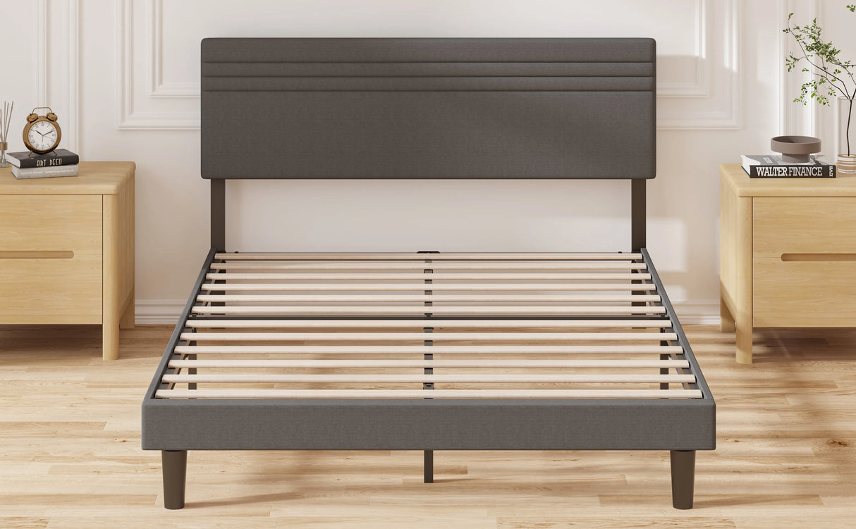 Queen Upholstered Linen Platform Bed Frame With Storage