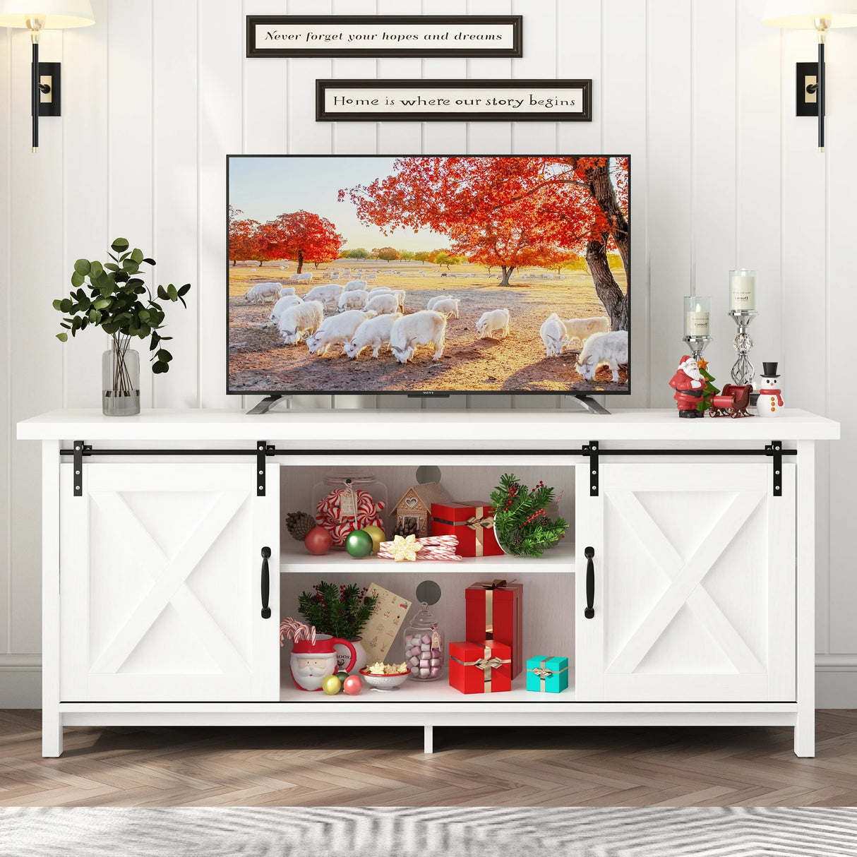 Farmhouse Sliding Barn Door Rustic TV Stand
