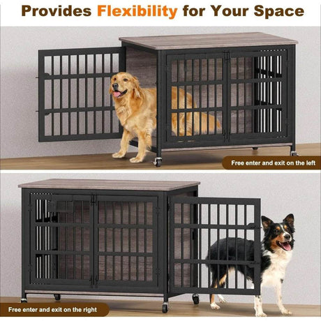 Heavy Duty XL Double-Door Wood Metal Dog Crate - Omega Lifestyles