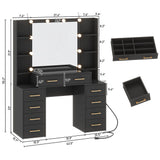 Modern Glass Top Vanity Desk With Mirror LED Lights