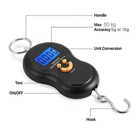 Portable Digital Hanging Scale 50kg Capacity With Backlight - Omega Lifestyles