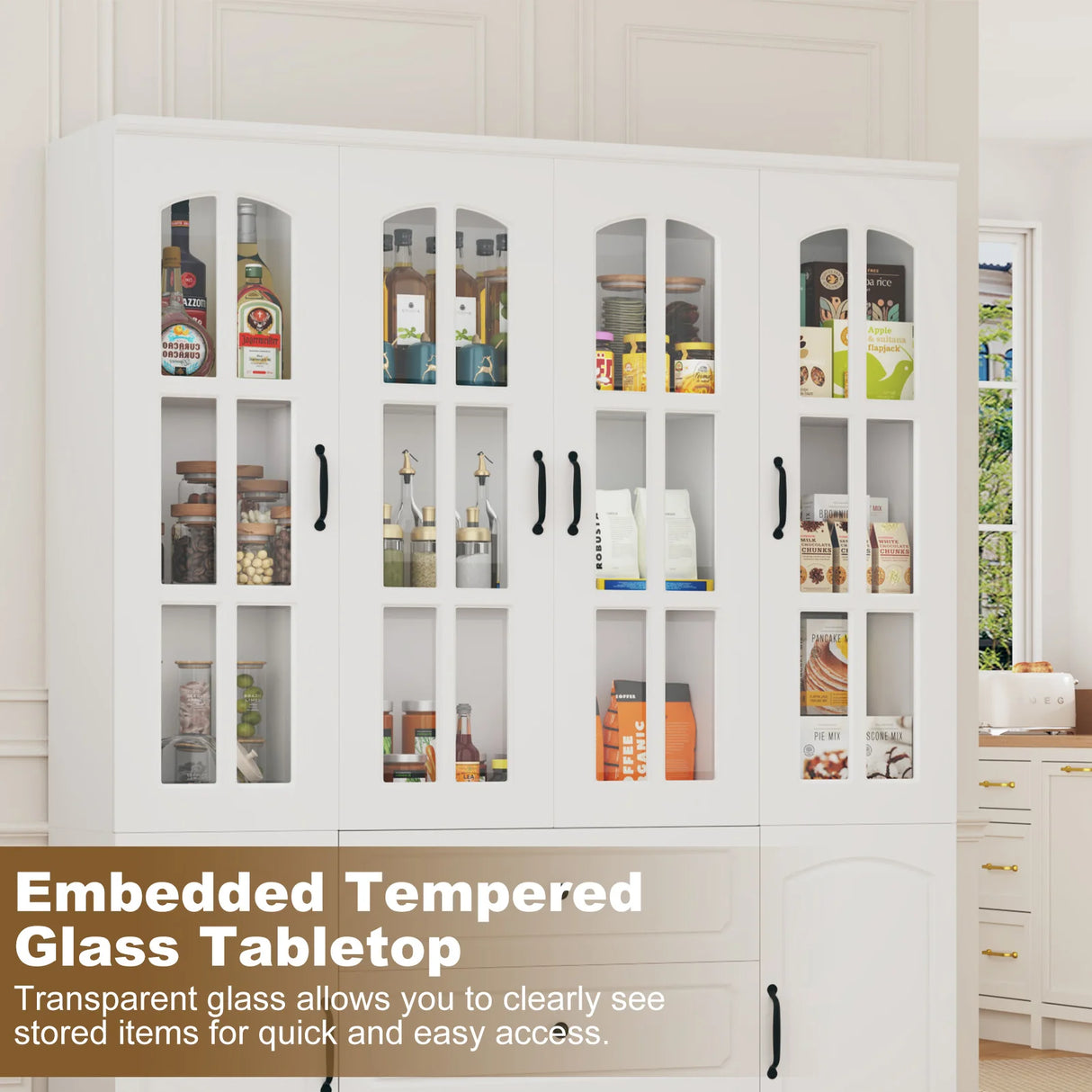 Modern 78-Inch White Glass Door Living Room Cabinet