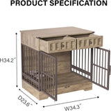 Indoor Wooden Dog Crate Furniture With Adjustable Feeder - Omega Lifestyles