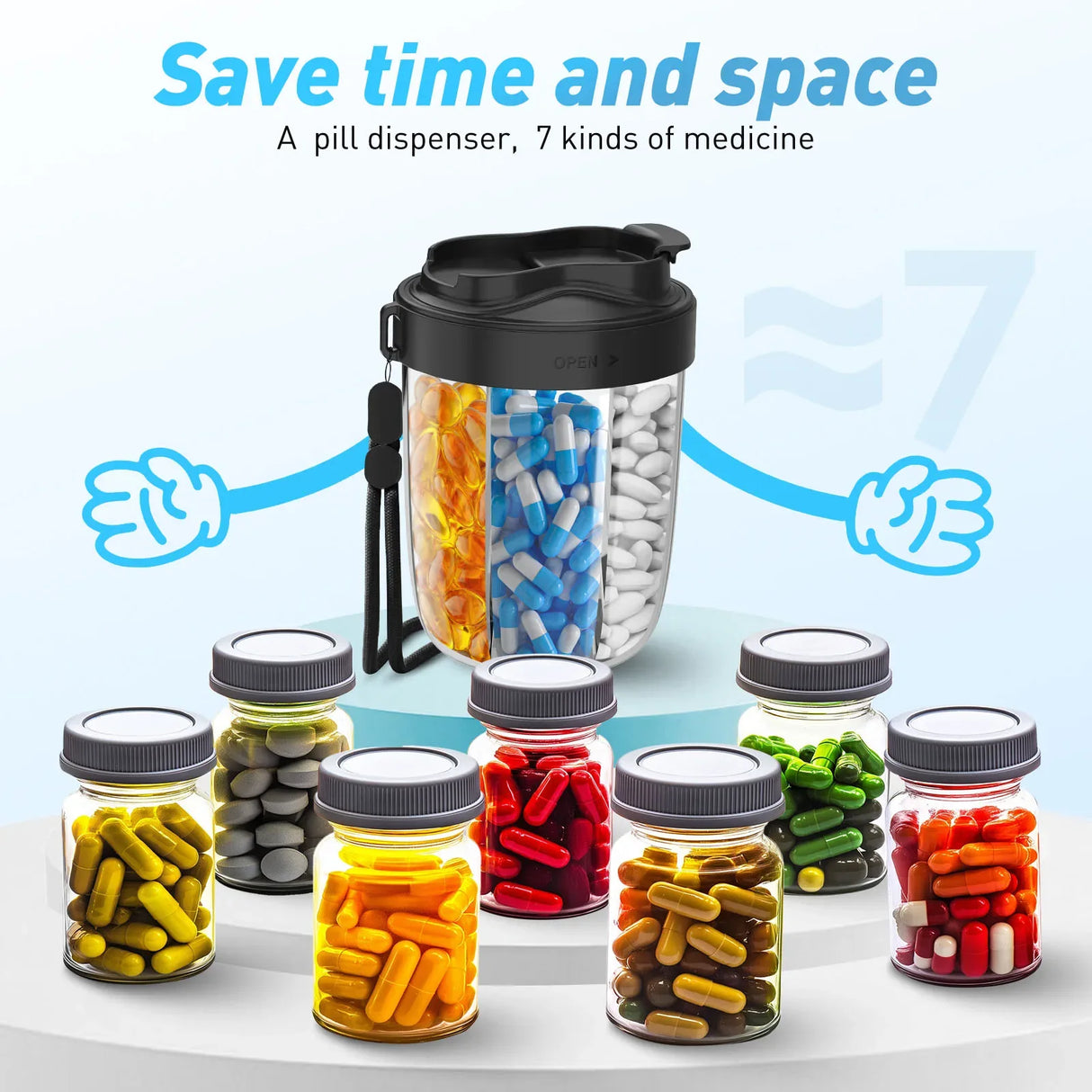 Large Capacity BPA-Free 7-Compartment Pill Dispenser - Omega Lifestyles