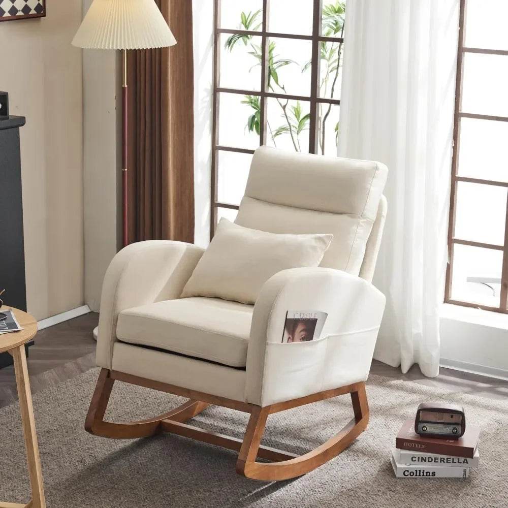 Beige Linen Upholstered Nursery Rocking Chair - Omega Lifestyles