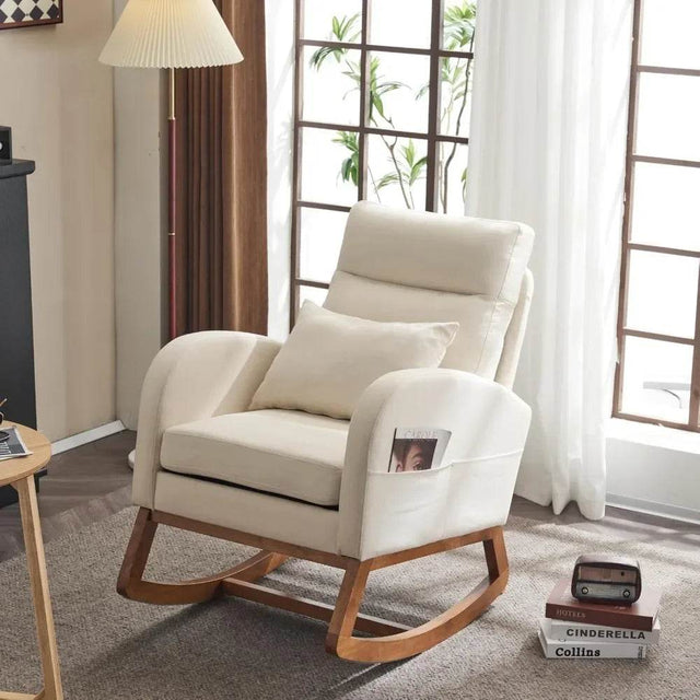 Beige Linen Upholstered Nursery Rocking Chair - Omega Lifestyles