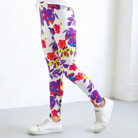 Girls Printed Cotton Polyester Stretch Leggings - Omega Lifestyles