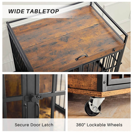 Industrial Wood Heavy Duty Large Dog Crate With Wheels - Omega Lifestyles