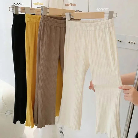 Girls Summer Ribbed Knit Flared Casual Pants - Omega Lifestyles