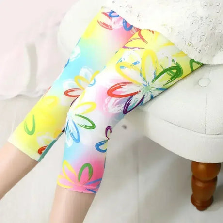 Girls Cotton Polyester Printed Calf-Length Slim Leggings - Omega Lifestyles