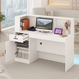 Modern LED Reception Desk With Storage Cabinets and Power Outlets