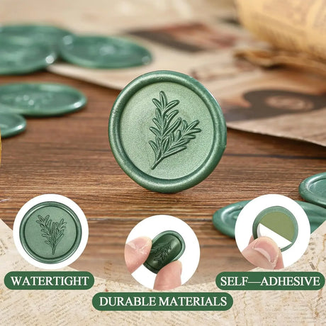 Set Of 50 Rosemary Green Envelope Wax Seal Stickers - Omega Lifestyles