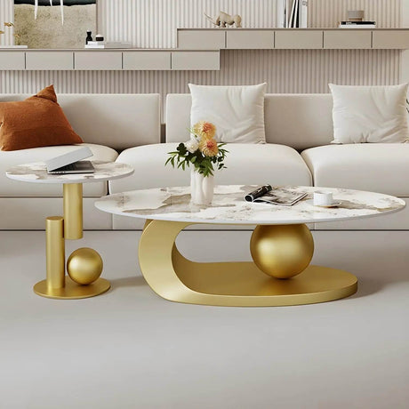 Modern Stone Coffee Table with Metal Base - Omega Lifestyles