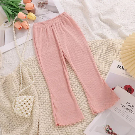 Girls Summer Ribbed Knit Flared Casual Pants - Omega Lifestyles